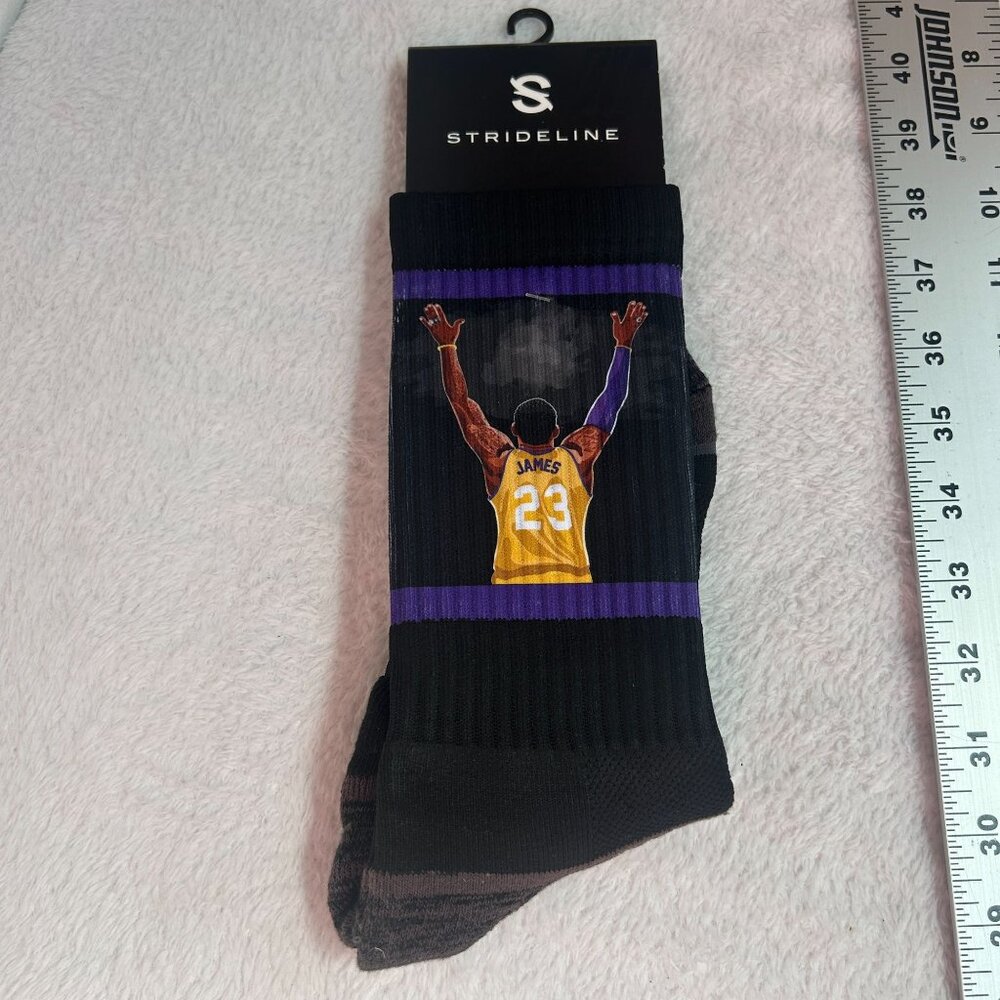 Strideline Lebron Clap Breakdown Crew Socks Black & Purple Stretch New $18